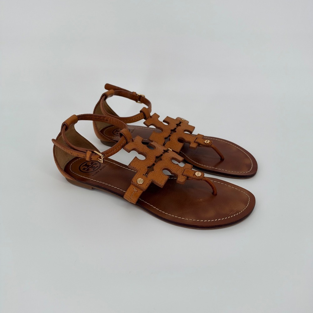 Tory Burch Miller Sandal Women 9 Brown Leather Ankle Strap Boho Chic Neutral